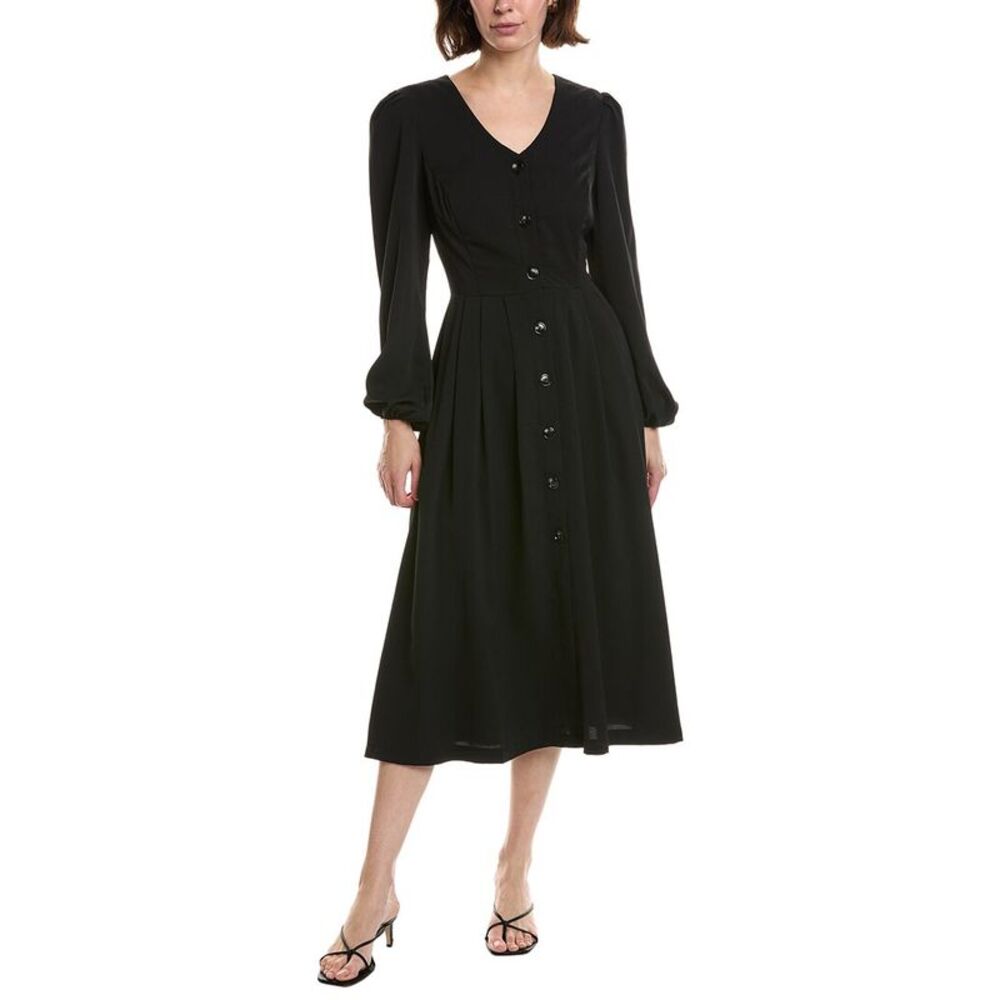 Pascale La Mode Womens Sleeve Fold Pleated Shirtdress, Black